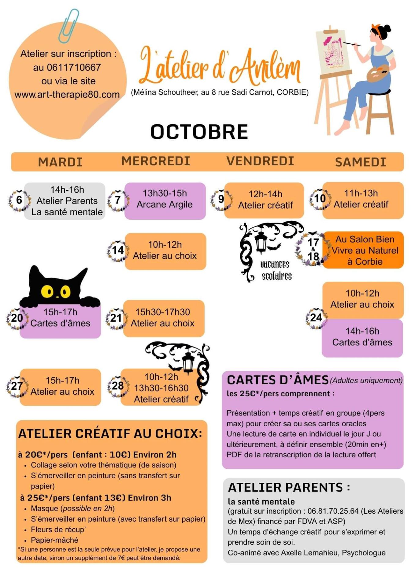Agenda octobre corbie l atelier d anilem atelier creatif