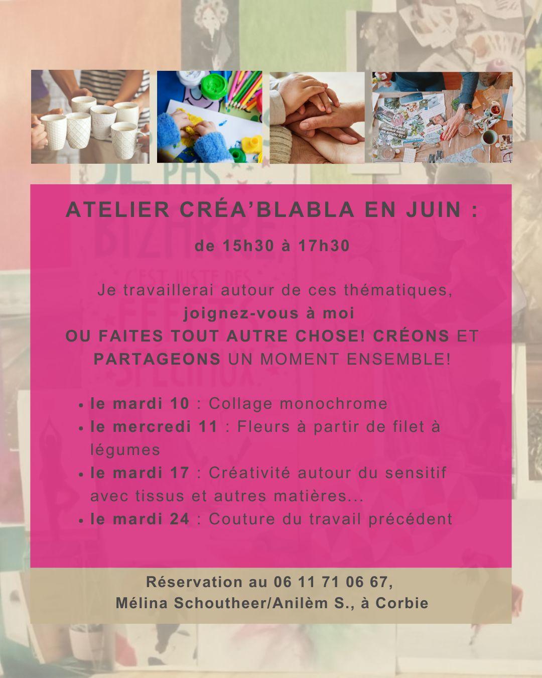 Atelier crea blabla corbie melina schoutheer anilem peinture dessin collage caerrtomancie modelage cafe rencontre inergenerationnel