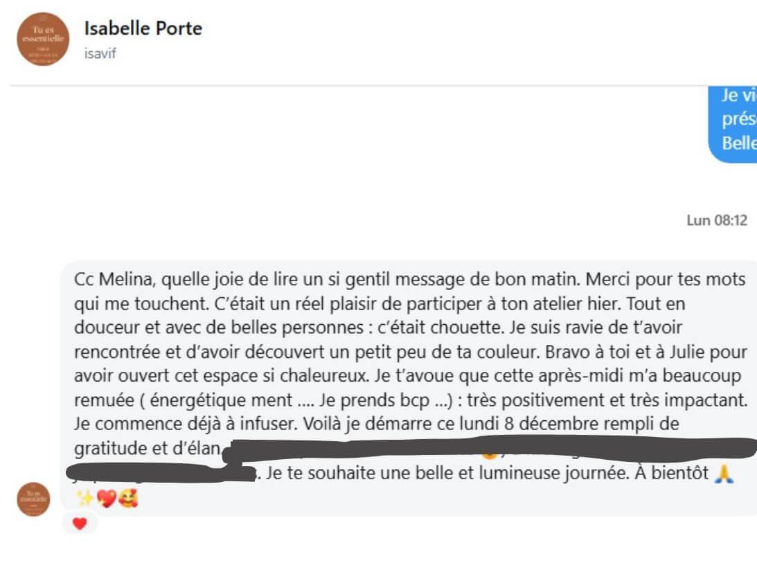 retour atelier intuition intention avec julie et l'atelier d'anilem à corbie isabelle porte